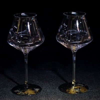 ワイングラスぺルラ2個セット　古代金箔漆黒【1633079】