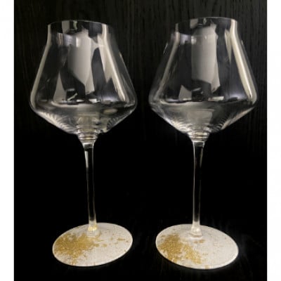 ワイングラスぺルラ2個セット　メタル金箔ホワイト【1633463】
