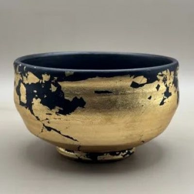 抹茶碗 漆黒 金箔貼り (マット仕上げ)【1661807】