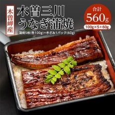 木曽岬産「木曽三川うなぎ」うなぎ蒲焼5枚(各100g)+きざみ(60g)付【配送不可地域：離島】【1028066】