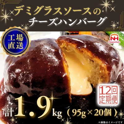 【毎月定期便】デミグラスソースのチーズハンバーグ20個入 計1.9kg|冷凍小分日本ハム全12回【配送不可地域:離島】【4055403】