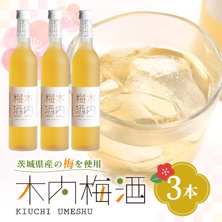 梅酒 木内梅酒 3本セット 500ml×3本 果実酒 ウメ 人気 お土産 ギフト フルーティー 内祝い ご褒美 国産 紀州南高梅使用 お歳暮 お歳暮ギフト プレゼント お中元 敬老の日 うめ酒 梅酒 酒 アルコール 梅 常温 常温保存 A08-007