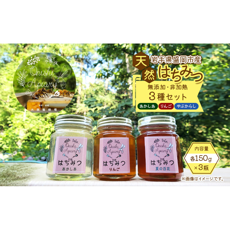 盛岡市 大西養蜂場 盛岡産はちみつ【かわいい 六角瓶 150g 3種セット】 国産 リンゴ 林檎 りんごはちみつ 非加熱はちみつ 非加熱 ハチミツ 蜂蜜 国産 国産はちみつ 国産はちみつ非加熱 アカシア蜂蜜 非加熱蜂蜜 国産蜂蜜 はちみつ 岩手 岩手県