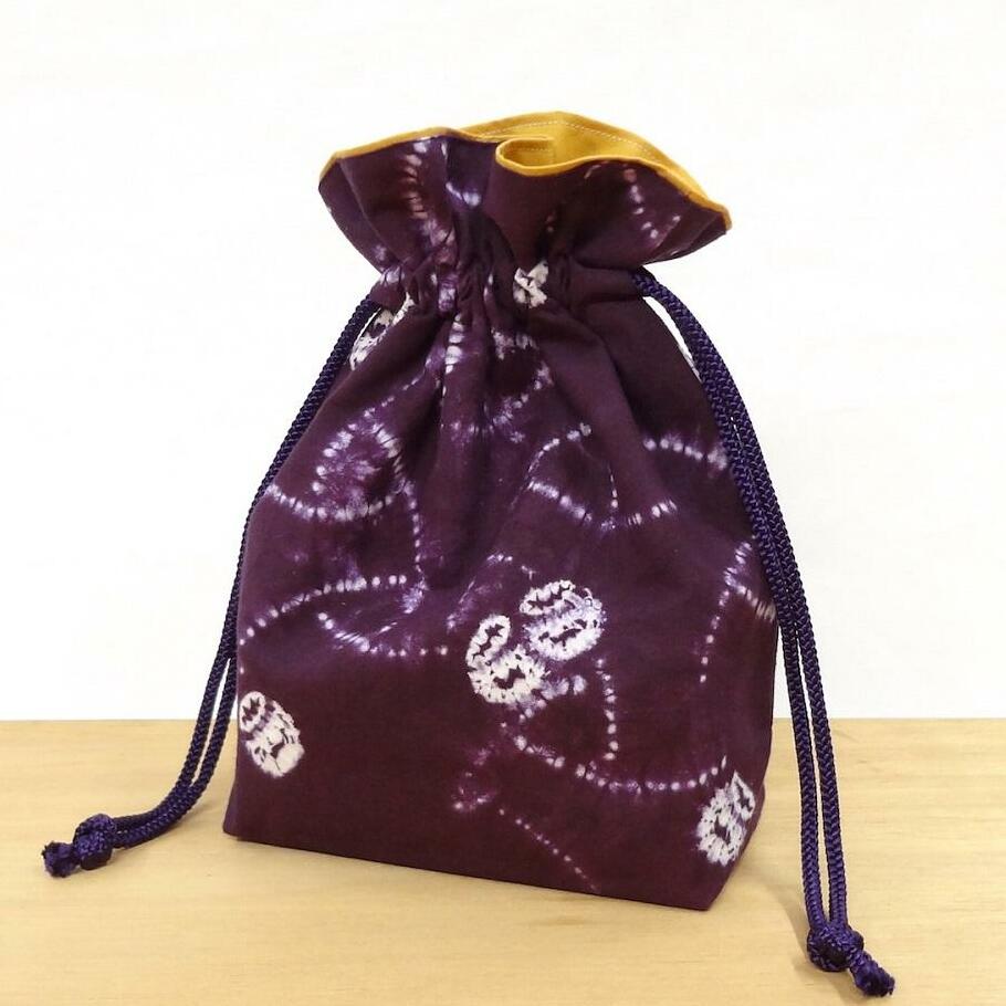 【南部しぼり 紫根染】 巾着<ふるさと納税限定>草紫堂 小物 浴衣 和装 和服 着物 南部紫根染 裏地付き 内ポケット付き 小物整理 小物収納 収納袋 ポーチ