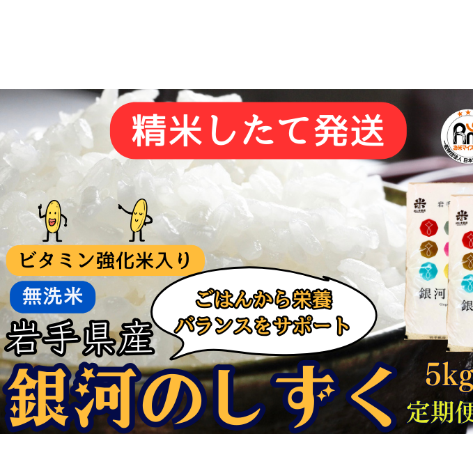 ☆精米したてが1番！☆令和5年産 盛岡市産 《6年連続 特A獲得!》銀河のしずく【無洗米・ビタミン強化米入り】5kg×2 『定期便6ヶ月』 ◇1等米 のみを使用したお米マイスター監修の米◇ 岩手県盛岡市 JRE MALLふるさと納税