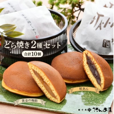どら焼き 2種セット「黄金の梅餡 5個 ＆ 粒あん 5個」(計10個)ブランド梅「黄金の梅」使用!【1650135】