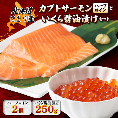 北海道とまりカブトサーモン ハーフロイン2個(計約220g)といくら醤油漬け(250g)セット【配送不可地域:離島】【1590459】