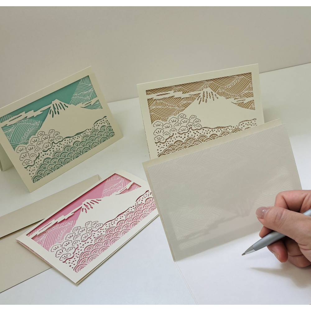 富士山と三保松原を贈る　切り絵レター4色セット（4点入り）□