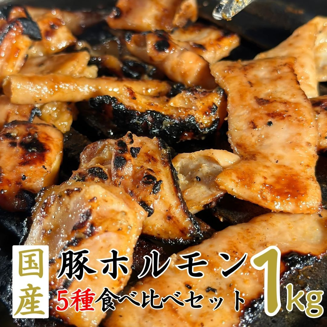 国産ホルモン5種 合計1kg 食べ比べセット(使いやすい200g×5パック)□