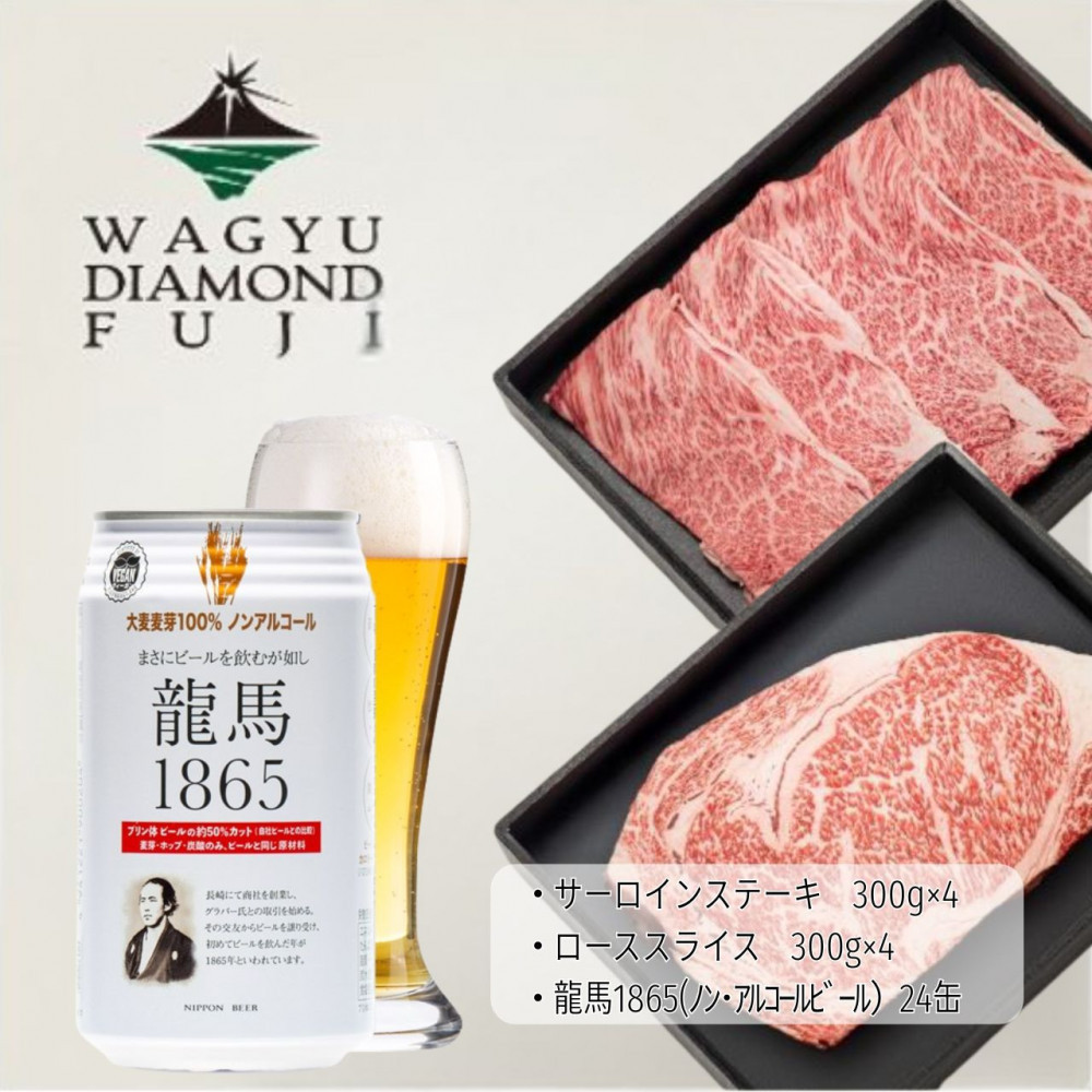 龍馬1865＋WAGYU DIAMOND FUJI サーロインステーキ300g×4・ローススライス300g×4【配送不可：沖縄県・離島】