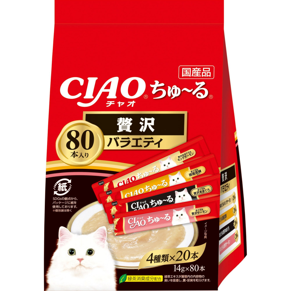 いなば　CIAO猫ちゅ～る　贅沢バラエティ480本（14ｇｘ80本ｘ6袋入）（ケース）