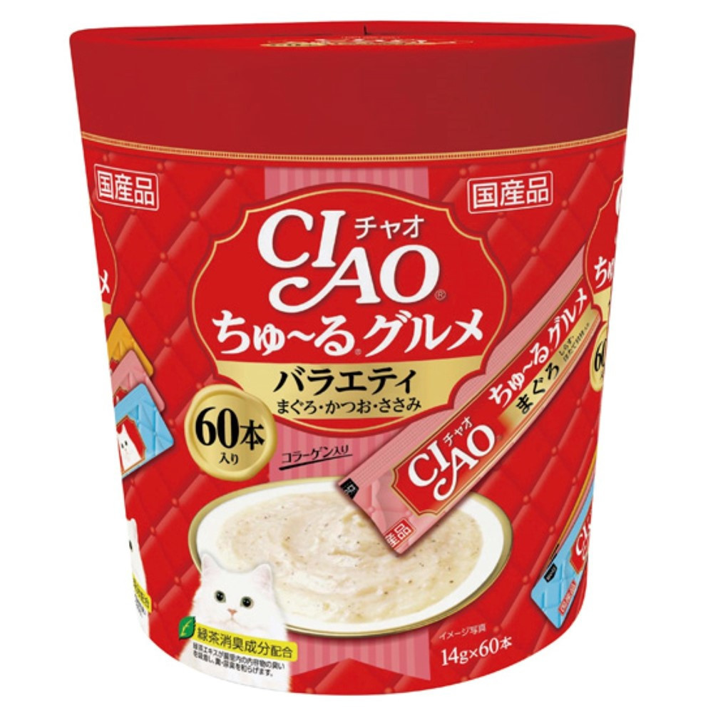 いなば　CIAO猫ちゅ～る　グルメバラエティ480本（14ｇｘ60本ｘ8袋入）（ケース）