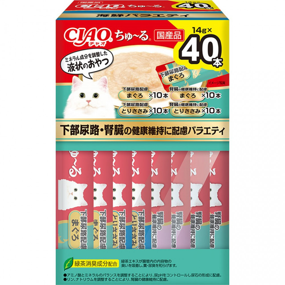いなば　CIAO猫ちゅ～る　下部尿路・腎臓の健康維持に配慮バラエティ320本（14ｇｘ40本入りBOXｘ8袋入）（ケース）