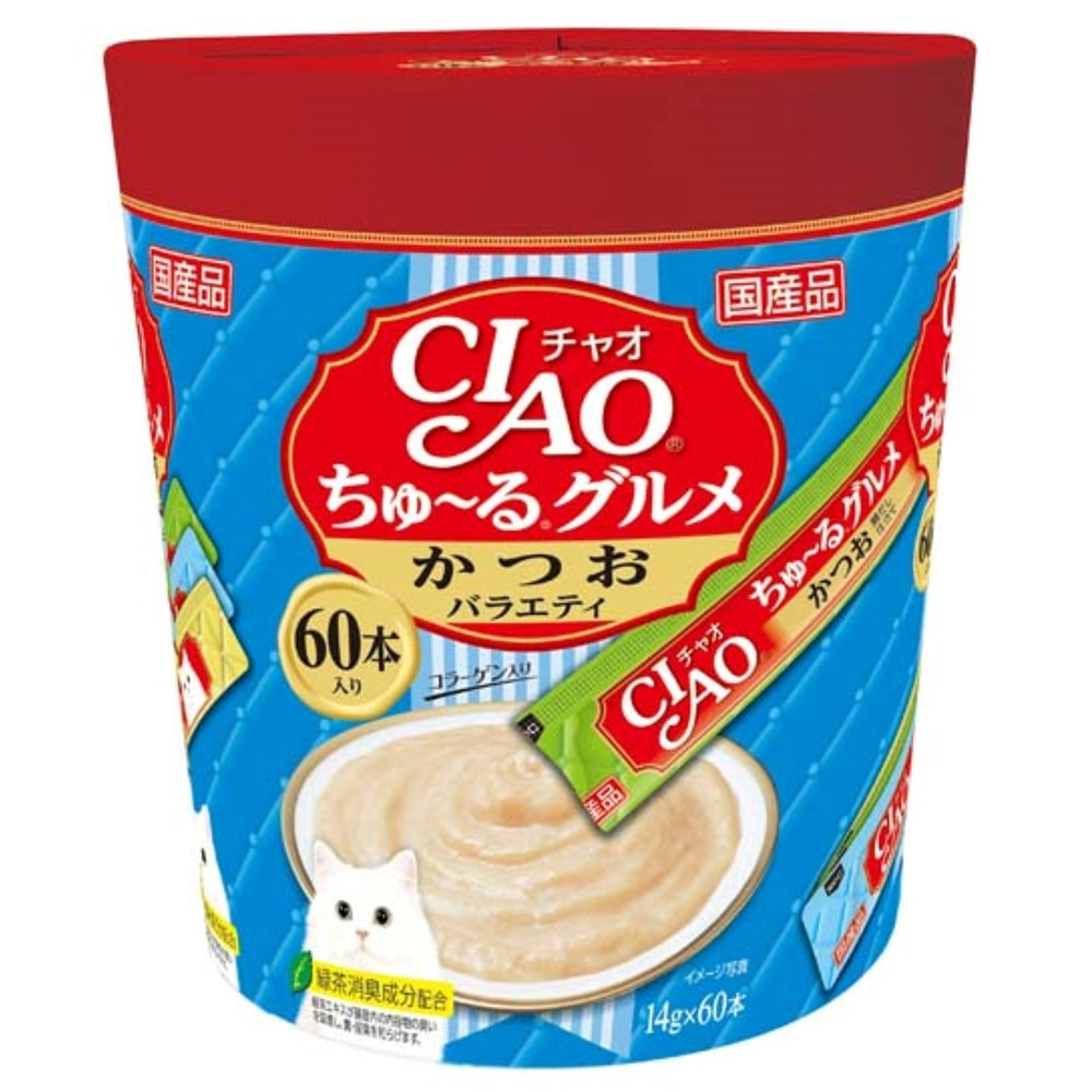 いなば　CIAO猫ちゅ～るグルメ　かつおバラエティ480本（14ｇｘ60本ｘ8袋入）（ケース）