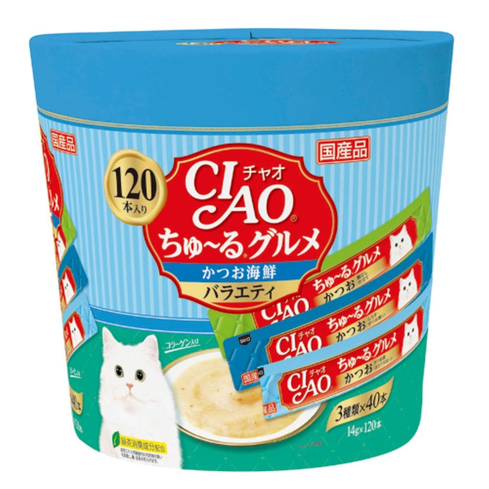 いなば　CIAO猫ちゅ～るグルメ　かつお海鮮バラエティ480本（14ｇｘ120本ｘ4袋入）（ケース）
