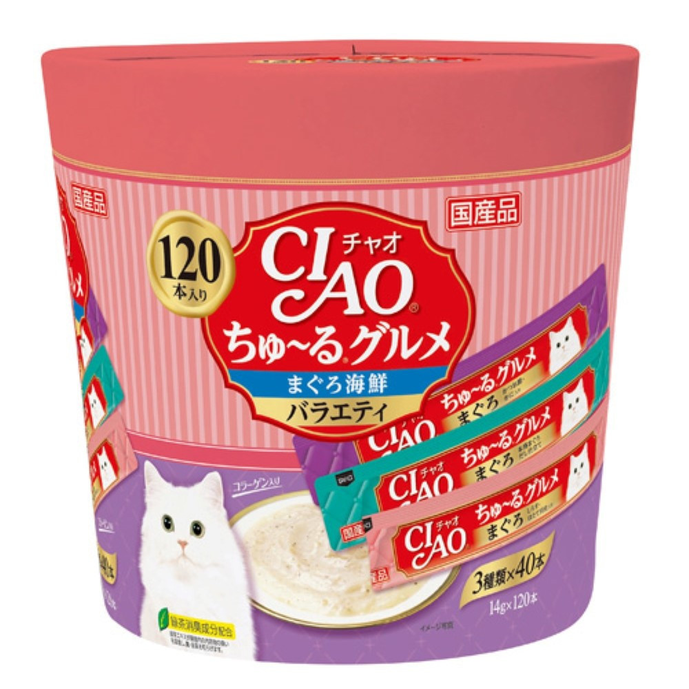 いなば　CIAO猫ちゅ～るグルメ　まぐろ海鮮バラエティ480本（14ｇｘ120本ｘ4袋入）（ケース）