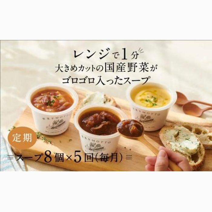 【定期便 5ヶ月】レンジで1分 野菜をMOTTO スープ 8個 セット レトルト インスタント 国産 ダイエット ベジMOTTOスープ  具だくさん 時短 手軽