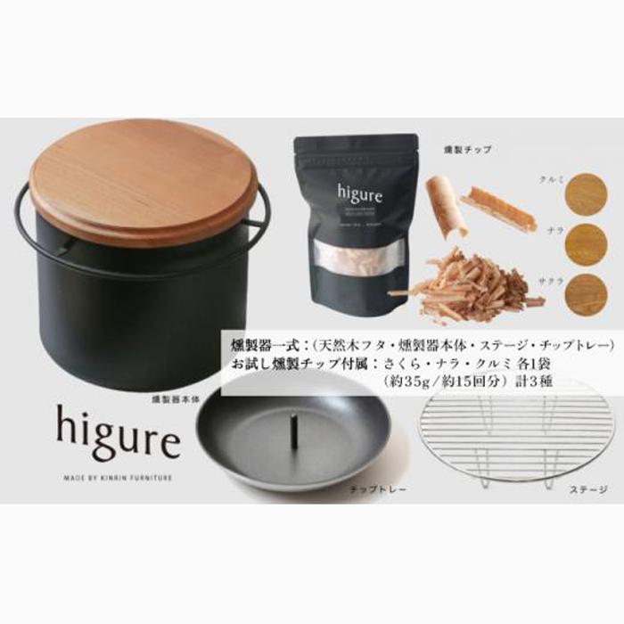higureスモーカー 燻製チップ三種セット 卓上燻製器 スモークキット 燻製鍋 サクラ材 キャンプ用品 アウトドア用品 ソロキャンプ  コンパクト 室内