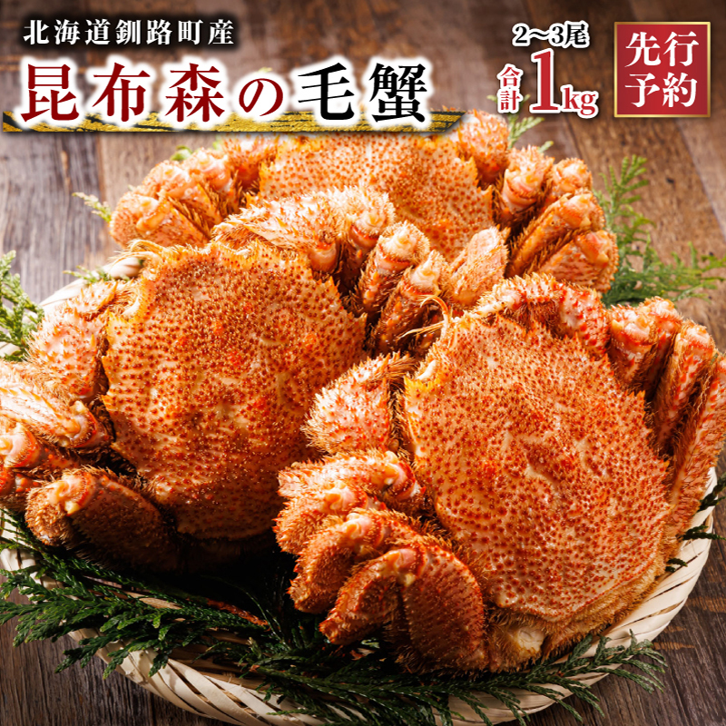 【先行予約】 厳冬が旬 北海道昆布森の 毛蟹 1kg 2～3尾 ＜出荷時期 2026年3月から順次出荷予定＞ ボイル済み 下茹で 冷凍｜入手困難 北海道産 毛ガニ ケガニ けがに カニ味噌 希少 魚介類 高級 セット 旬 釜茹で 先行 予約 北海道 釧路町 釧路超 特産品 br02