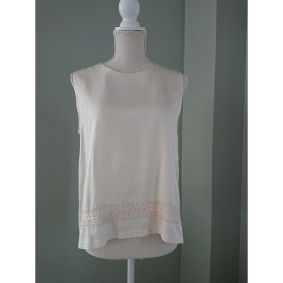 丹後シルク ノースリーブブラウス白(生成) シルクレース付 ウォッシャブル【1645214】