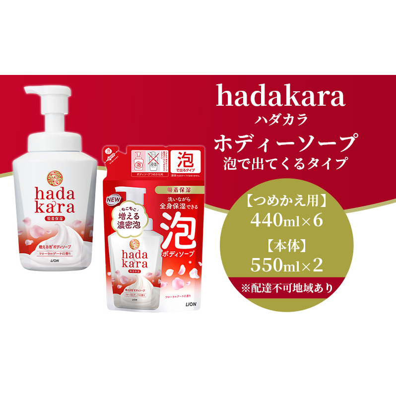 hadakara ( ハダカラ ) オリジナルセット 泡タイプ《本体×2本、つめかえ用×6袋》[ ライオン LION ボディソープ ] 石鹸 液体せっけん ボディーソープ 保湿成分 