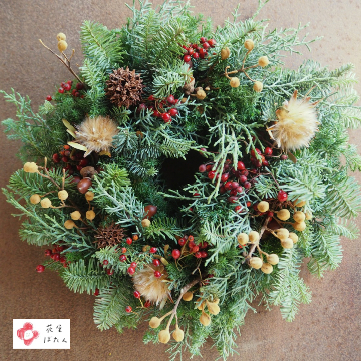 クリスマスリースΦ22cm(グリーン・茶色系)