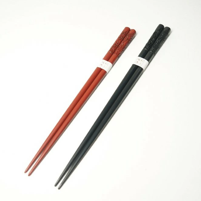 村上木彫堆朱 夫婦箸（波）1022008 お箸 セット 2膳 朱色 黒色 和食器 食器 カトラリー