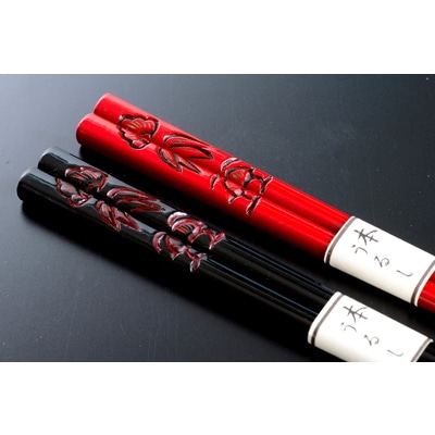 B4060 村上木彫堆朱　夫婦箸　（松竹梅）