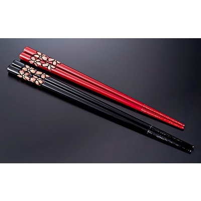 村上木彫堆朱　桜色分　夫婦箸　C4033