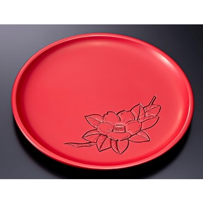 C4035 村上木彫堆朱　丸盆8寸（椿）