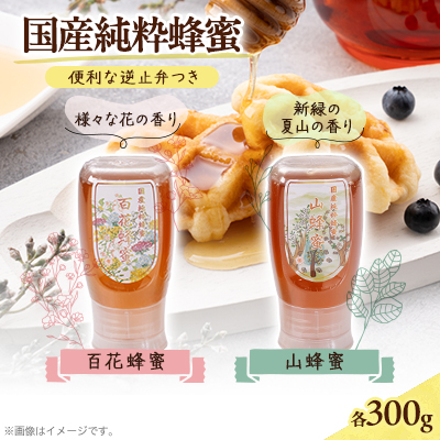 津山市産 百花蜂蜜・山蜂蜜　各 逆止弁300gのセット【1605237】