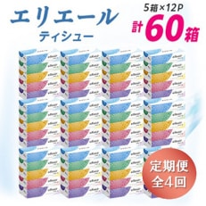 【3ヵ月毎定期便】エリエール ティシュー 180組5箱×12パック(60箱) 全4回【配送不可地域：離島・北海道・沖縄】【4013084】