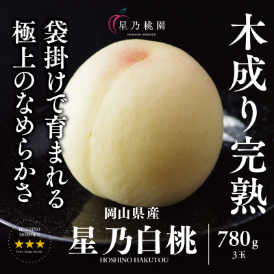 先行受付【星乃白桃】岡山県の桃園からお届けする三つ星の桃 780g (3玉)【配送不可地域：離島・北海道・沖縄】【1614281】