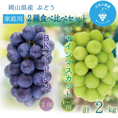 岡山 花笑み農園の『シャインマスカット&BKシードレス』家庭用 約2kg BS-2家 9月下旬〜発送[配送不可地域:離島・北海道・沖縄]