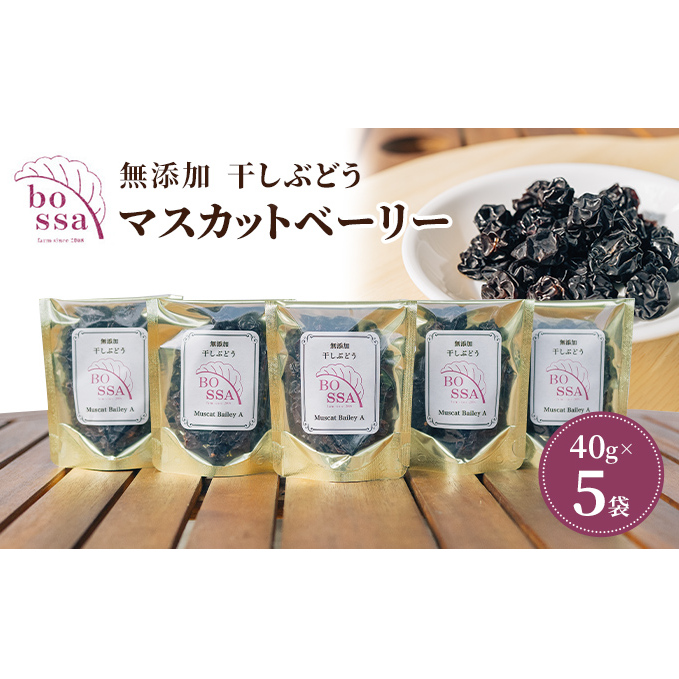 無添加 干しぶどう ボッサの干しぶどう 40g×5袋 マスカットベーリーA(種あり)国産 レーズン ドライフルーツ 砂糖不使用/富山県黒部市 果物加工品 フルーツ加工品 甘さ控えめ おつまみ ポリフェノール
