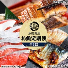 2023年8月発送開始『定期便』魚鶴商店が選ぶ人気お魚B(サバフィレ・うなぎ蒲焼・紅鮭切身)全3回【配送不可地域：離島】【5166165】