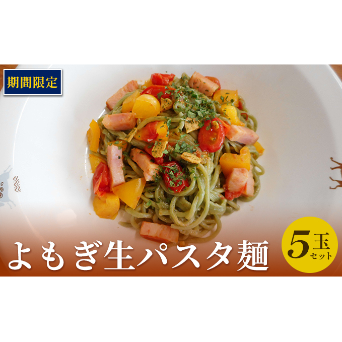 【数量・期間限定商品】よもぎ生パスタ麺(5玉セット) 麺類 生麺 洋食 モチモチ 食感 よもぎの香り つややか 色鮮やか ペペロンチーノ クリーム系 ゆで時間2分 ランチ 夕飯
