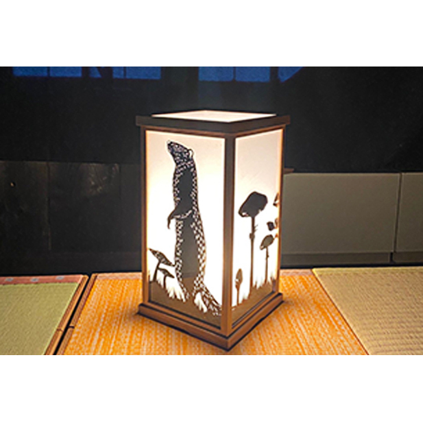 【笹木木工×早川鉄兵】切り絵のあんどん（イタチ） インテリア 工芸品 行燈 電源コード付き 