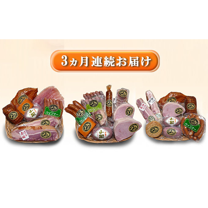 ハム 伊吹の味わいハム セット 定期便 年3回 ロースハム 山椒 ソーセージ ウィンナー ウインナー ベーコン アイスバイン 詰め合わせ ギフト アウトドア キャンプ BBQ 肉 お肉 豚 豚肉 食べ比べ おつまみ つまみ 伊吹 国産 