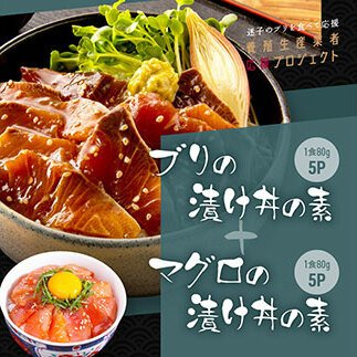 海鮮「ブリの漬け丼の素」1食80g×5P+「マグロの漬け丼の素」1食80g×5P《迷子のブリを食べて応援 養殖生産業者応援プロジェクト》応援 順次出荷中 惣菜 冷凍 保存食 小分け 高知 海鮮丼 一人暮らし〈高知市共通返礼品〉
