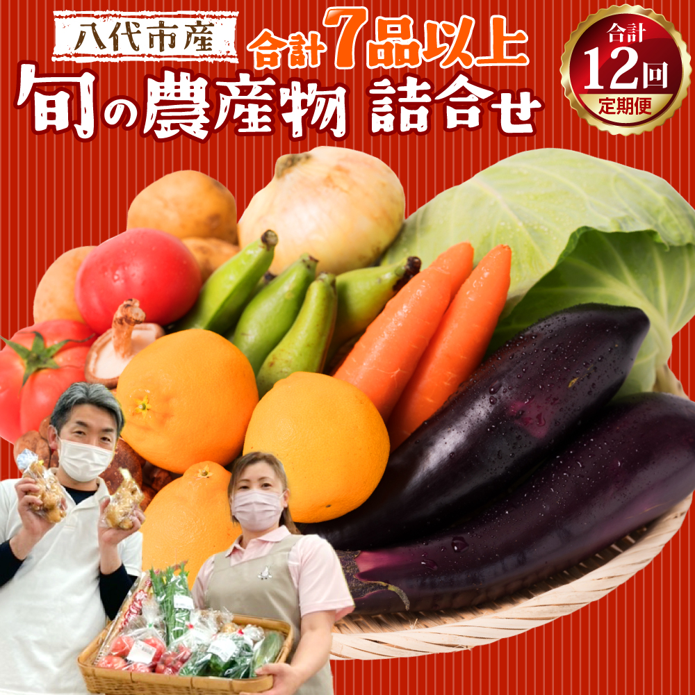 【12ヵ月定期便】八代市産！旬の農産物詰合せ 復興 福袋 7品以上 毎月 野菜 果実 果物 やさい くだもの フルーツ 合計7品目以上 セット 季節の野菜 季節の果実 春 夏 秋 冬 旬 おまかせ 定期 国産 熊本県産 