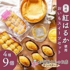 茨城県かすみがうら市産の熟成「紅はるか」を使用した、おいもスイーツセット 4種計9個【配送不可地域:離島】【1368417】