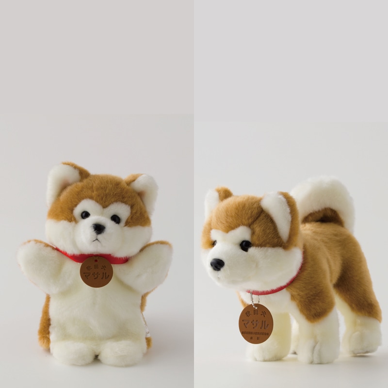 105P7303 秋田犬マサル　ハンドパペット＆ぬいぐるみ　立ちＭサイズセット