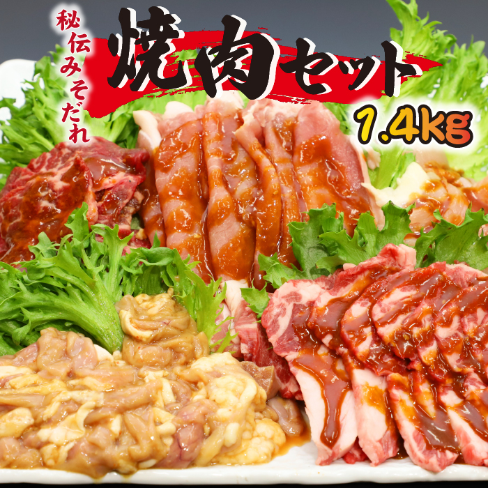 BA-013-A 秘伝のみそだれ 焼肉セット 計1.4kg / 肉のささき 牛肉 豚肉 鶏肉 生ラム ホルモン BBQ セット