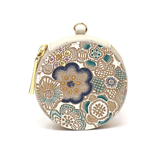 【文庫屋大関】マカロンポーチ 春らんまん＜瑠璃＞【皮革工芸品】 ポーチ ミニポーチ 小物入れ アクセサリー入れ イヤホン入れ 収納 保管ケース 手のひらサイズ  本革 革 皮革 工芸品 工芸 雑貨 ギフト プレゼント 日本製 東京