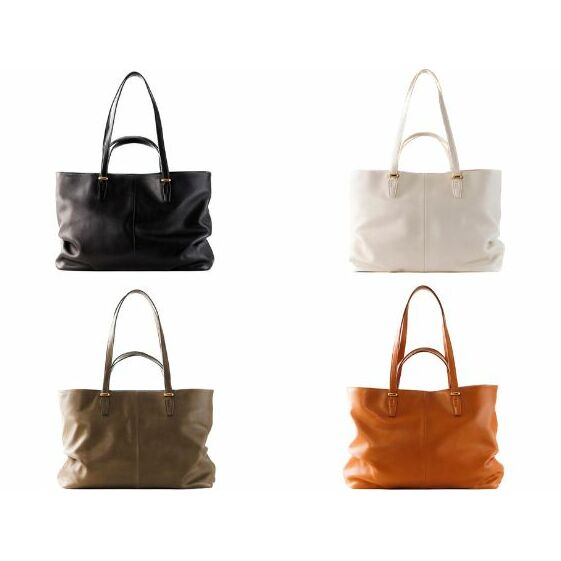 牛革ふっくらとしたトートバッグ【ZIT003】 ファッション かばん 柔らかい スムース 上質 国産牛革 贅沢 軽い アクセント テフロン 加工 A4ファイル 