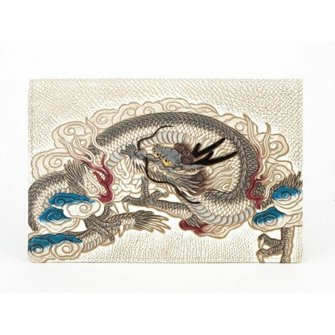 【文庫屋大関】パーソナルホルダー　龍神＜グレー＞【皮革工芸品】 雑貨 日用品 ブックカバー パスポートケース 貴重品入れ マルチケース シンプル 和風 革小物 