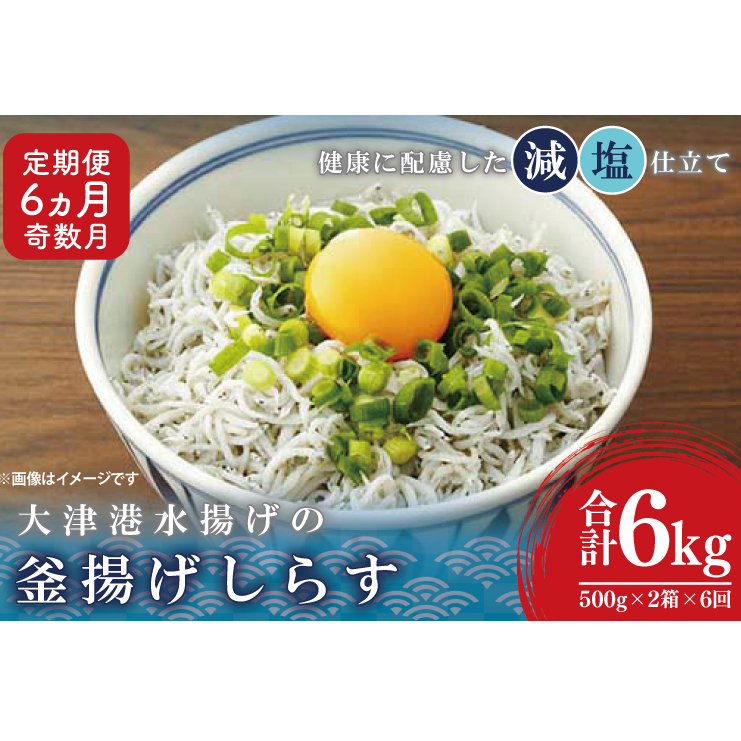 大津港水揚げの釜揚げしらす<6ヶ月定期便><2ヶ月に1回奇数月発送> 1kg×6回【海鮮 魚介類 しらす シラス ご飯のお供 たっぷり お手頃 個包装】(AS213)