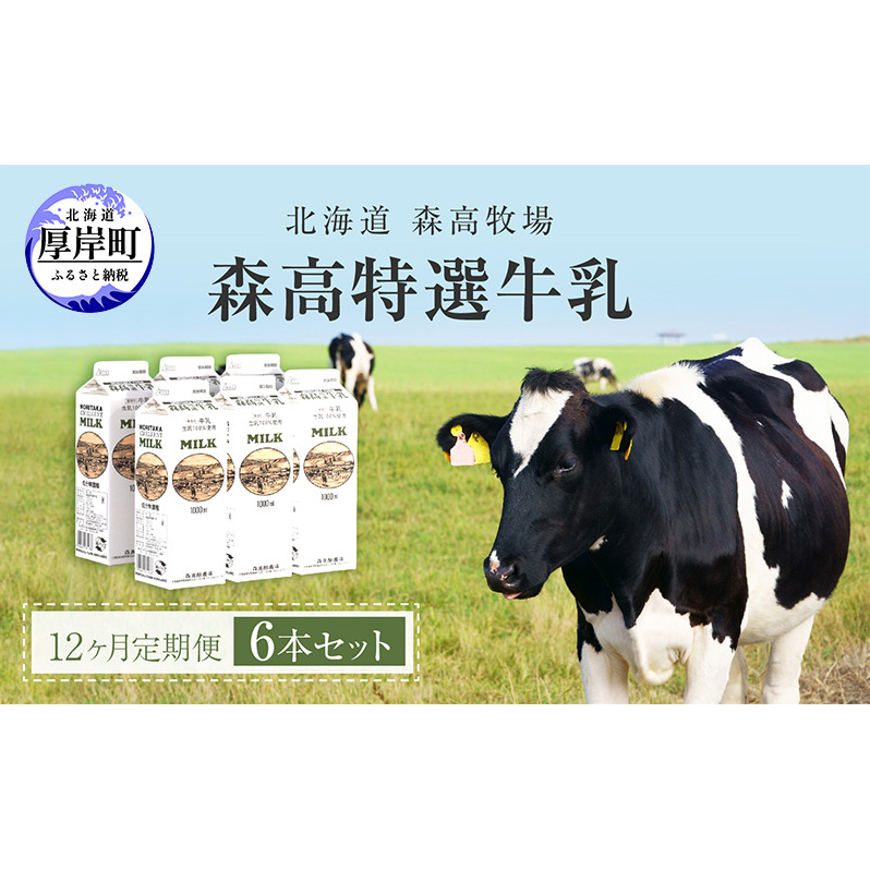 森高特選 牛乳 1L 6本セット 12ヶ月 定期便 (各回6L×12ヶ月,合計72L) 北海道 乳 ミルク 12回 1年 