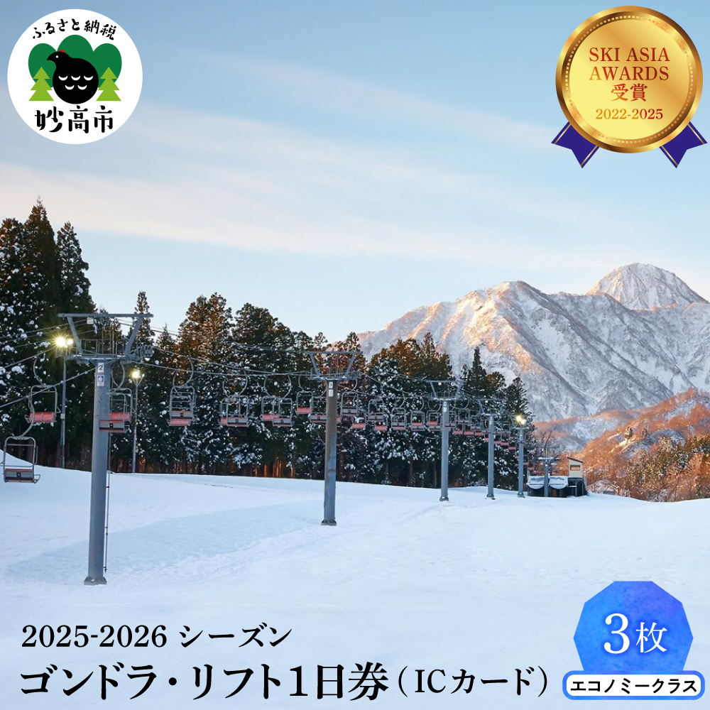 アライマウンテンリゾート2025-2026シーズン ゴンドラ・リフト1日券（ICカード） エコノミークラス3枚